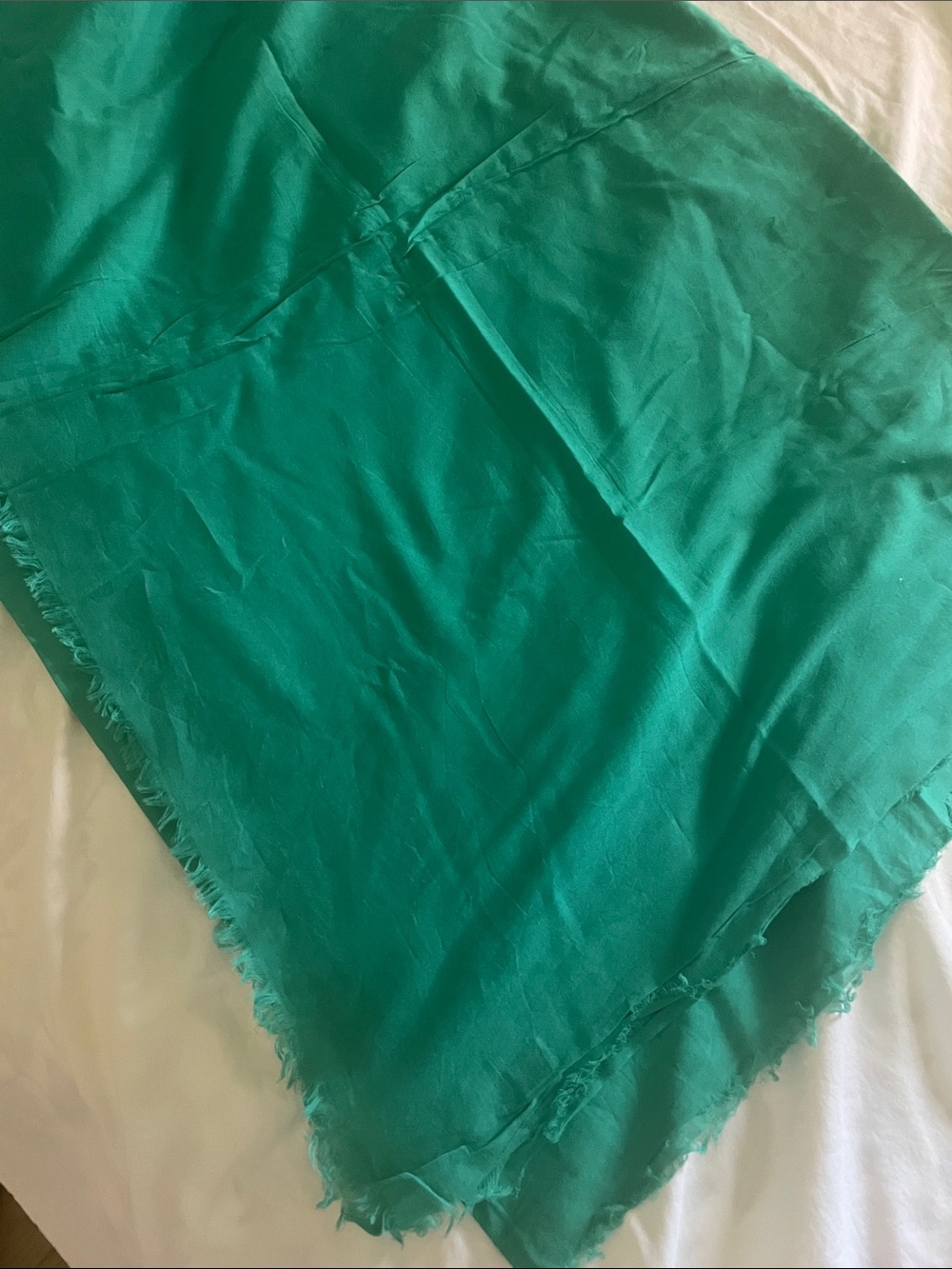 Green Lightweight Pareo/Scarf with Frayed Edges